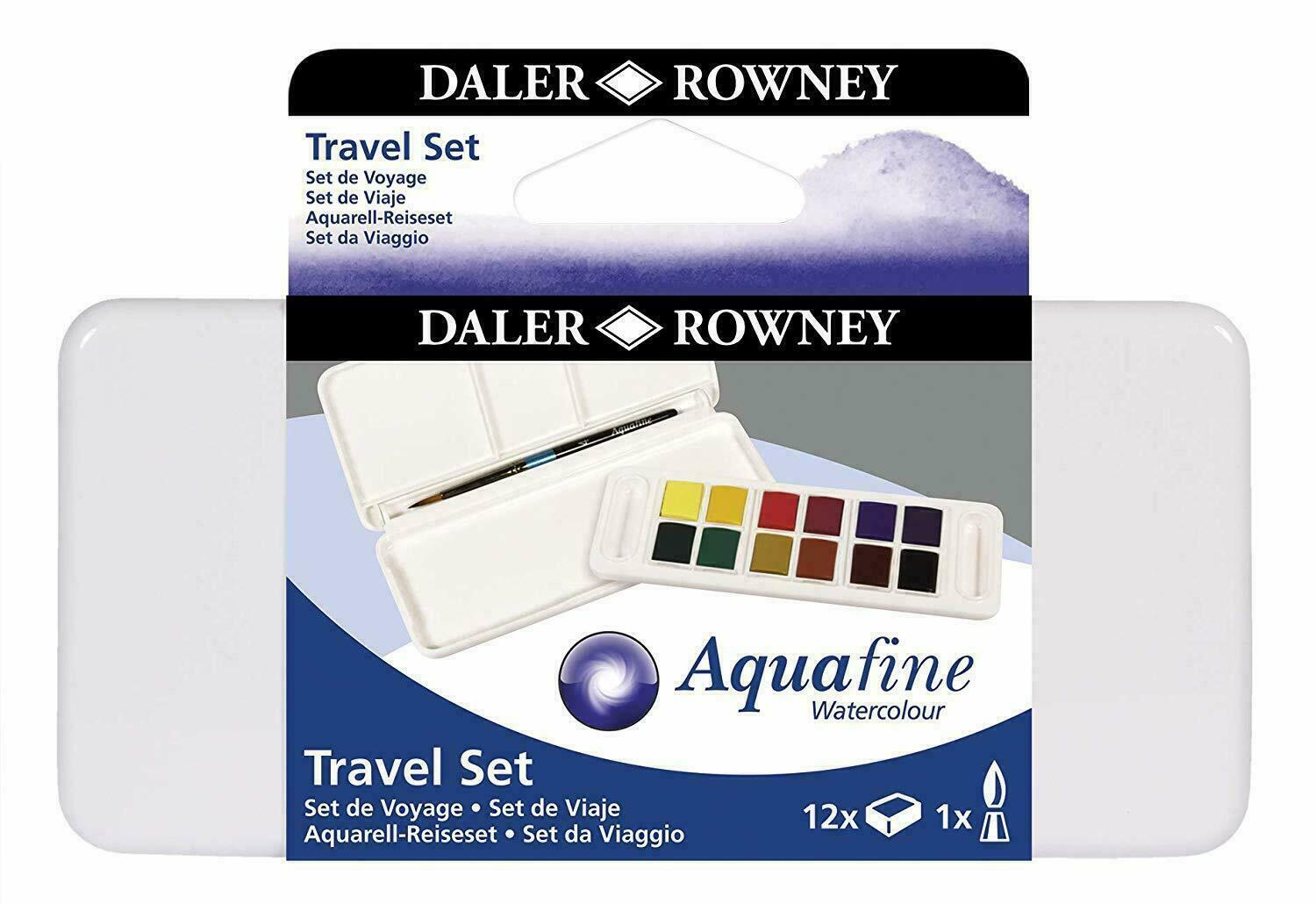 Daler Rowney Aquafine Watercolour 12 Half Pans Travel Set, Assorted,131900001
