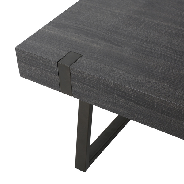 Rectangle Wood Coffee Table Modern Industrial Look Metal Leg Black