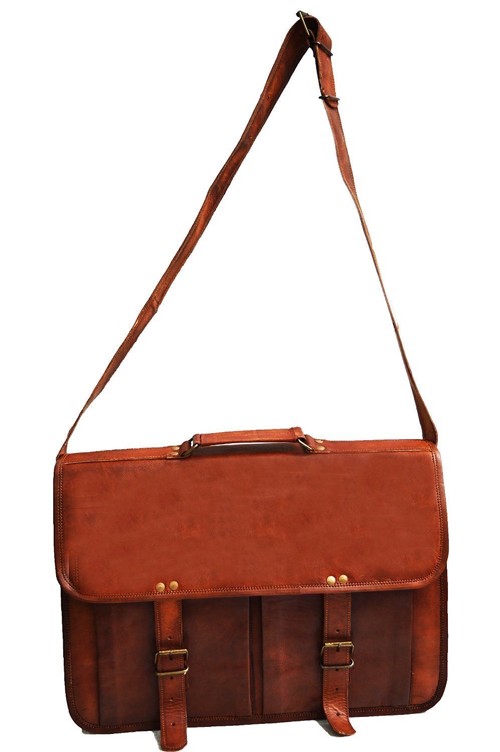 15” 100% Pure Leather Office Unisex Brown Shoulder Messenger Laptop Bag - Briefcases & Laptop Bags