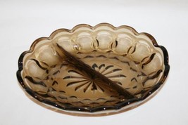 Anchor Hocking Fairfield Brown Heavy Oval 2 Part Relish Dish  #1935 - $14.00