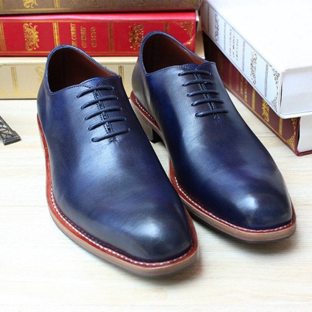 Custom Handmade Blue Color Men's Oxford Leather Dress Shoes With ...