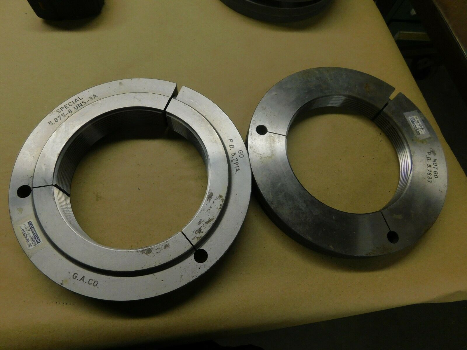 Gage Assembly Co. Go & No Go Thread Ring Gage Set Special 57/8" 8