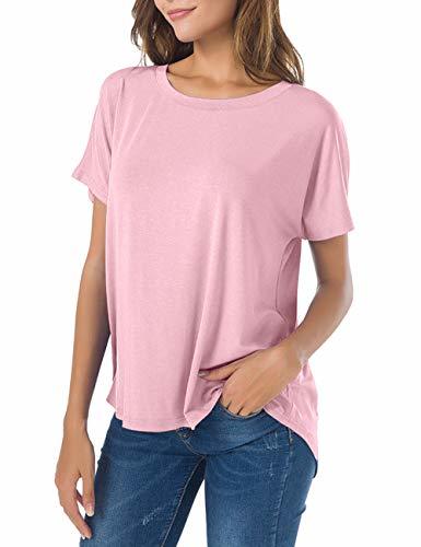 T Shirts for Women Short Sleeve Crew Neck Shirts Loose Summer Tops Pink ...