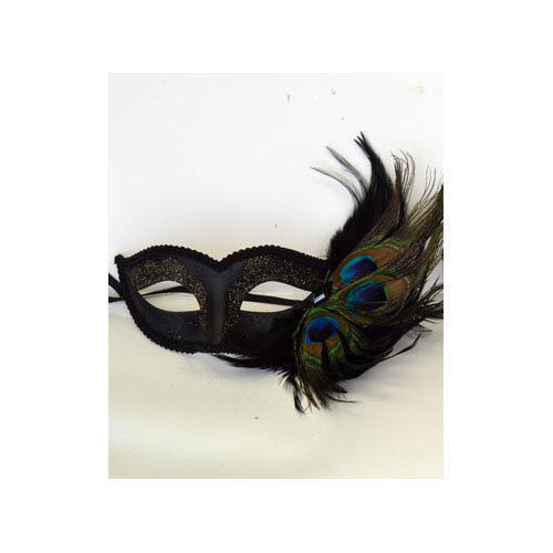 Half Face Black Venetian Mask with Peacock Feather Masquerade Masks