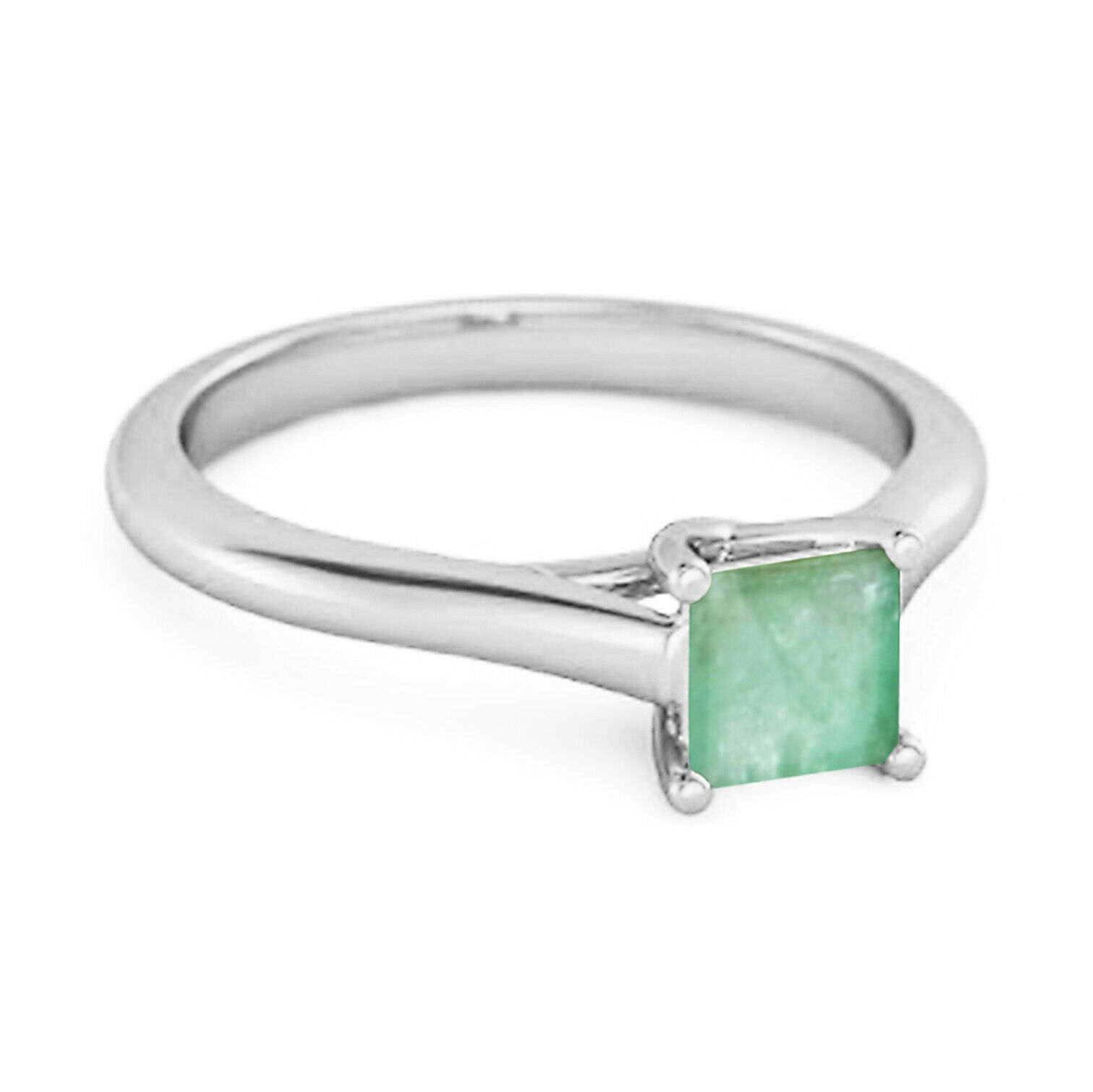 Solitaire Square Cut 0.75 Cts Emerald 9k White Gold Promise Ring