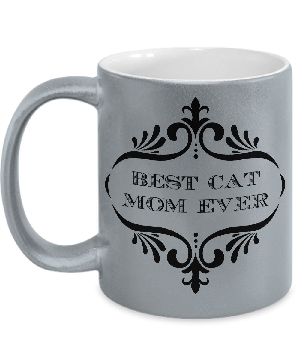 Primary image for Best Cat Mom Ever - Cat Lover Coffee Tea Mug silver gold pink 11oz