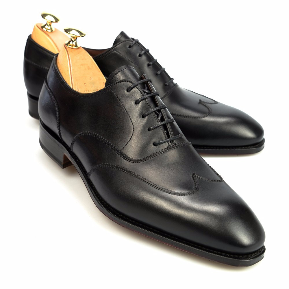 Handmade men black leather shoes, men dress shoes, wingtip