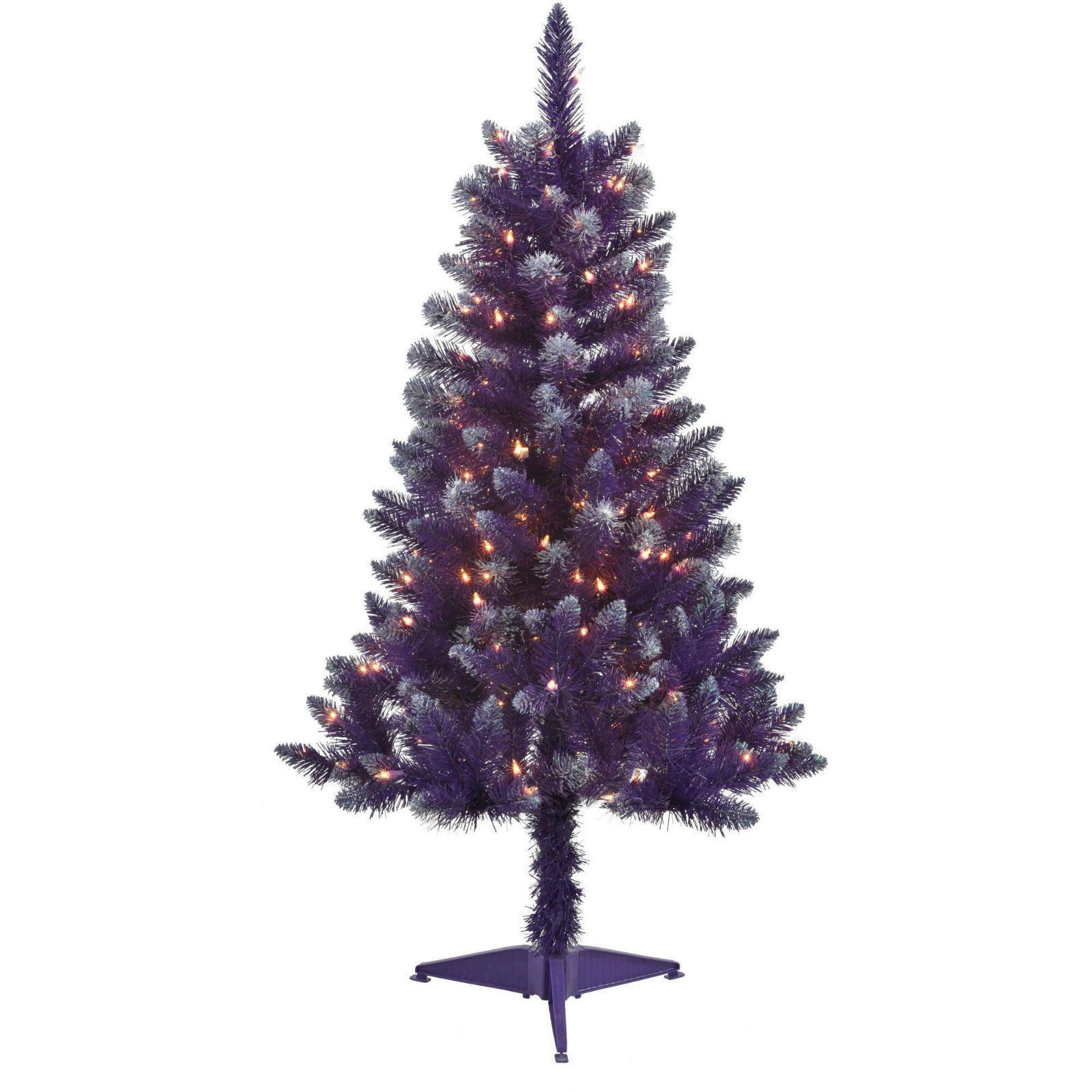 Holiday Time 4FT Pre-Lit 150 Clear Light Artificial Purple Christmas ...