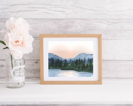Mountain Lake Painting - Forest Mountains - Watercolor Print - Home Decor - $22.00+
