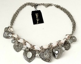 New Pink Ribbon and Hearts Charms Chain Necklace Cookie Lee Silver  Color - $21.00