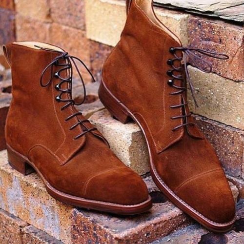 Handmade Men's Tan color cap toe ankle boots, Men suede tan color ...