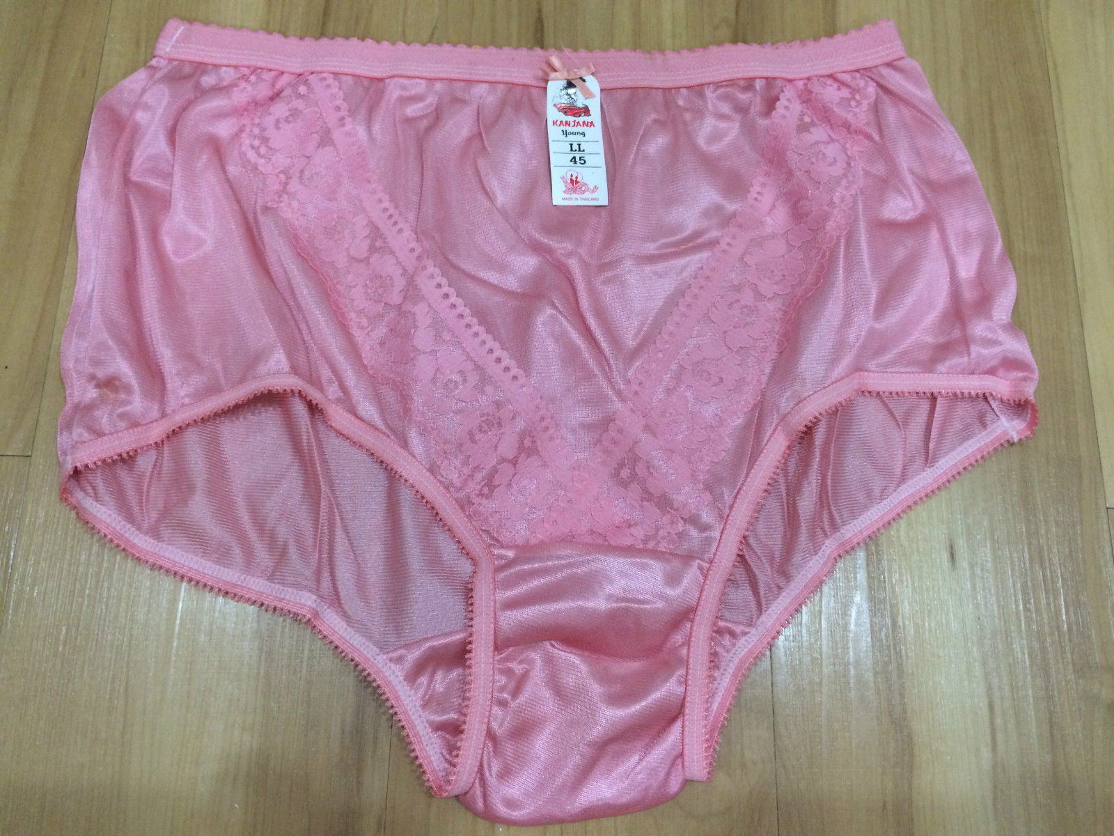 LACY VINTAGE STYLE SILKY NYLON GUSSET LACY PANTIES BRIEFS PINK HI