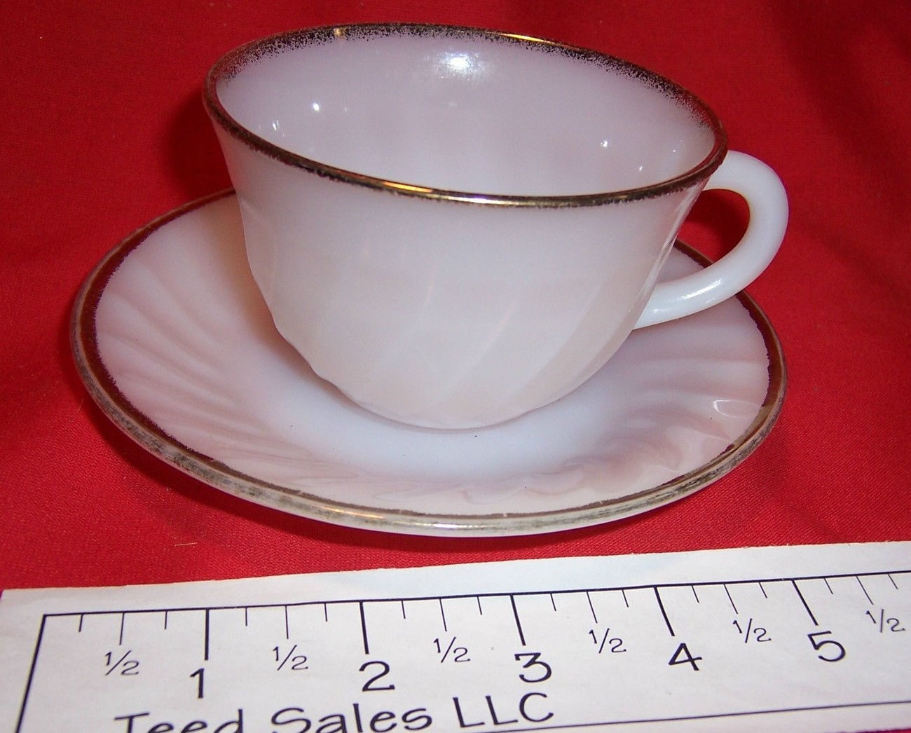 Fire King Oven Ware Cup and Saucer Gold Edge Pottery & Glass