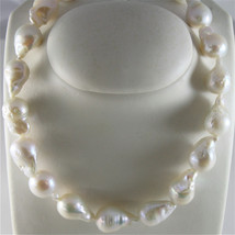 SOLID 18K YELLOW GOLD NECKLACE WITH BIG LUSTER BAROQUE DROP PEARLS MADE IN ITALY image 1