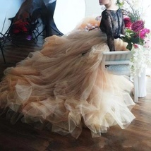 Champagne Tiered Tulle Ball Gown Skirt Hi-Lo Wedding Bridal Tutu Skirt Outfit  image 4