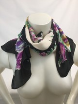 Purple Black Flowers Floral Design Neck Head Wrap Scarf Table Runner 19&quot;... - $19.20