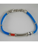 925 SILVER BRACELET NAUTICAL AZURE ROPE &amp; 2 GLAZED FLAGS BY ZANCAN MADE ... - $161.45