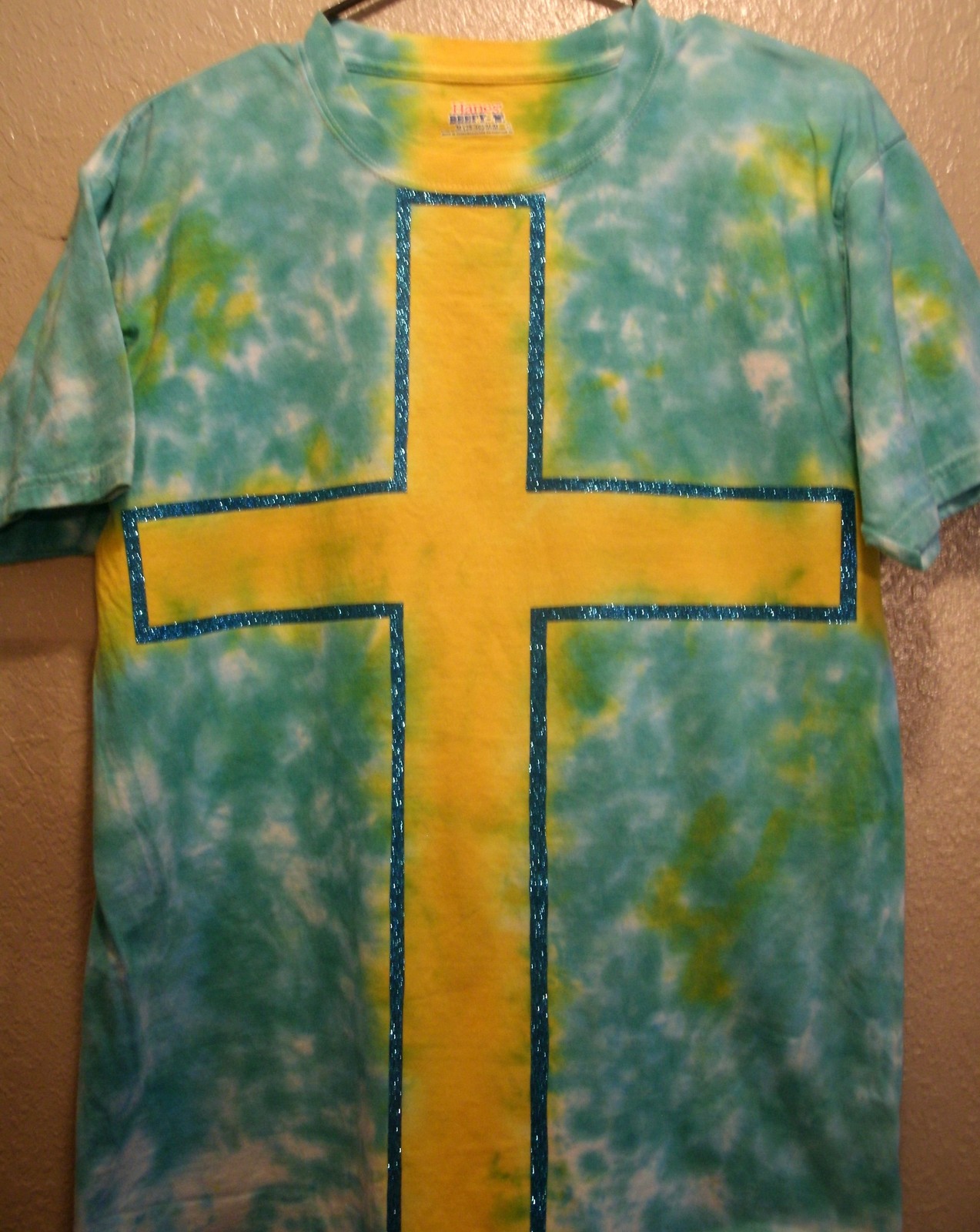 Size Medium Cross Embellished Hand Folded Tie Dye n Glitter See