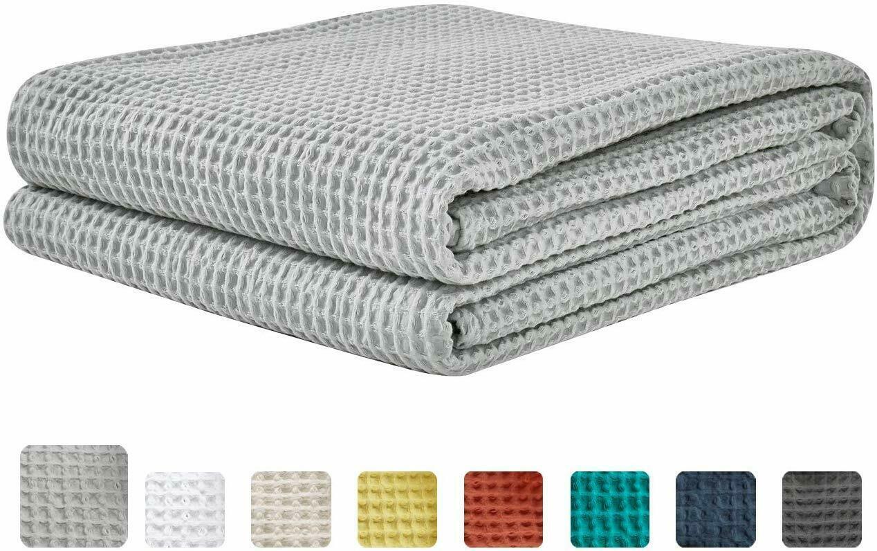 King Blanket Waffle Weave 108" x 90" Gray Soft 100 Cotton Bedding