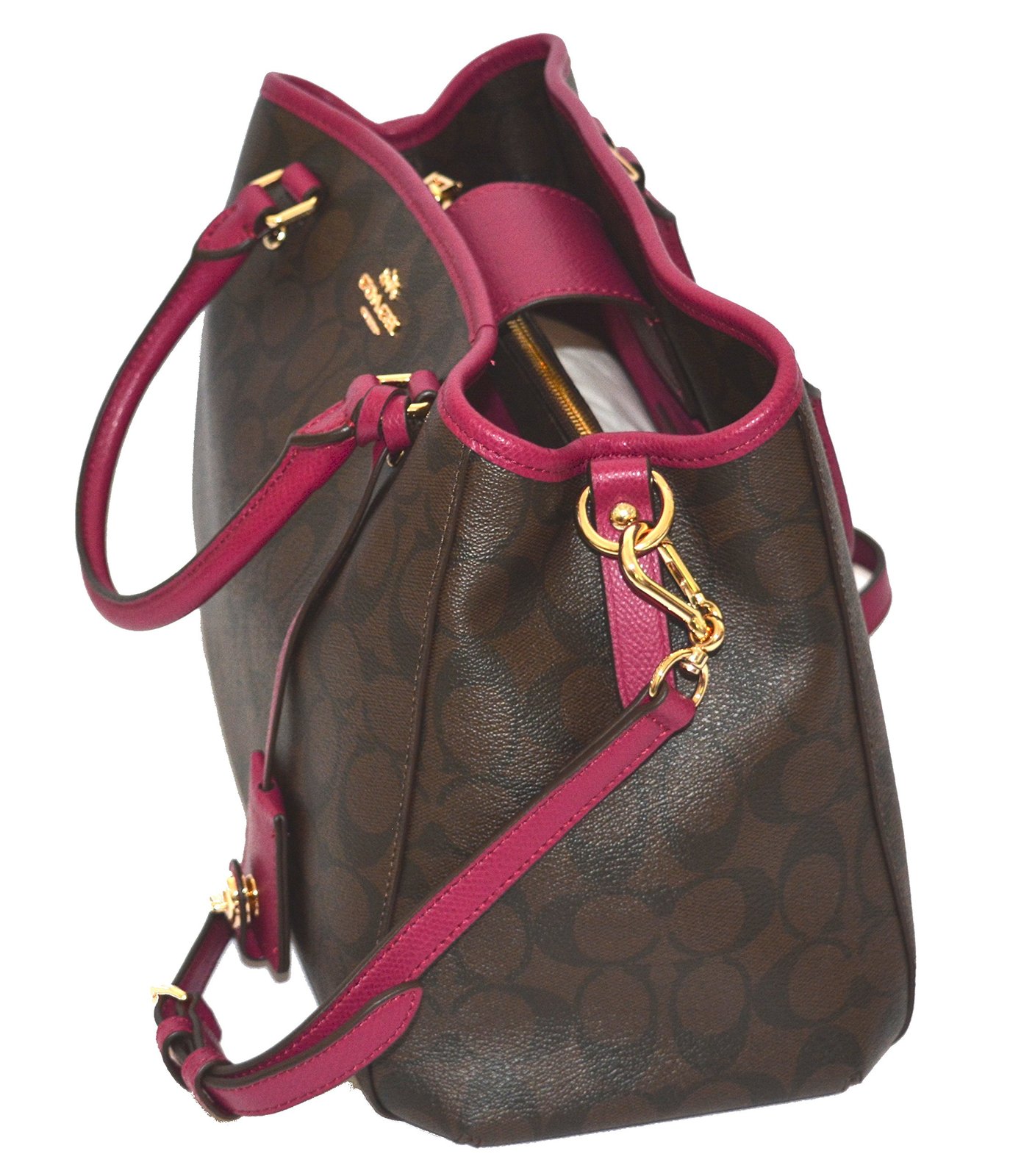 Coach Signature SM Margo Carryall Tote Purse Handbag Bag Brown Fuchsia