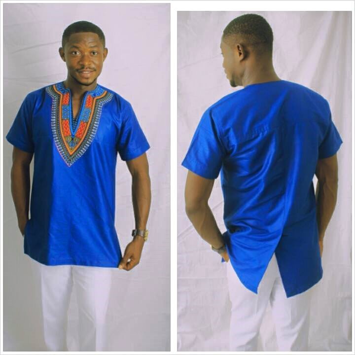 Blue Men's Dashiki Short Sleeve Shirt African Clothing Men's Wear