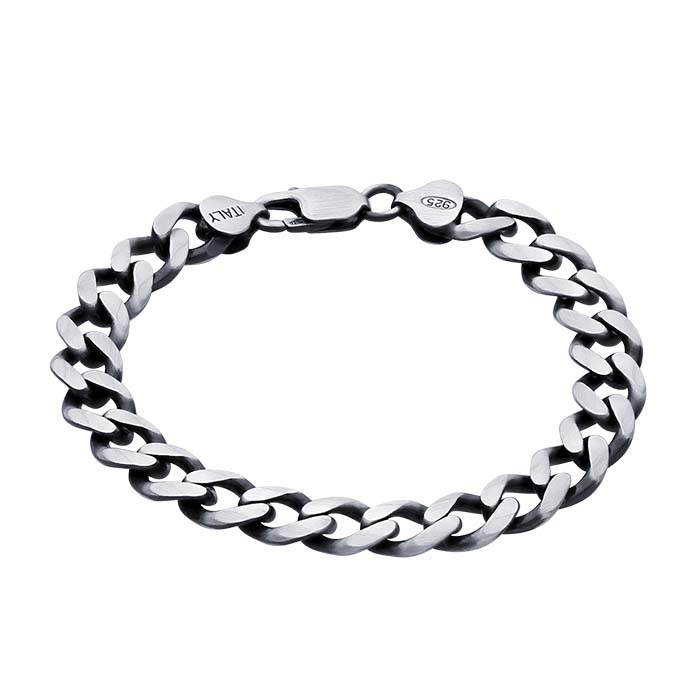 Sterling Silver Gunmetal Diamond-Cut Curb Chain Bracelet - Precious ...