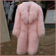 Dyed Long Mongolian Tibetan Lambs Wool Curly Hair Full Collar Genuine Fur Coat image 4