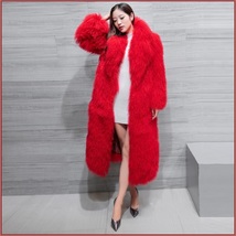 Dyed Long Mongolian Tibetan Lambs Wool Curly Hair Full Collar Genuine Fur Coat image 5