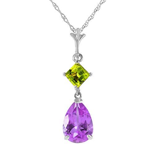 Galaxy Gold GG 2 Carat 14k14 Solid White Gold Necklace with Natural Amethyst an