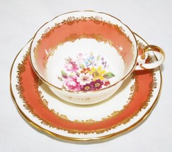Aynsley England C861 Coral Gold Multi-Colored Flowers Tea Cup &amp; Saucer Set - $34.00