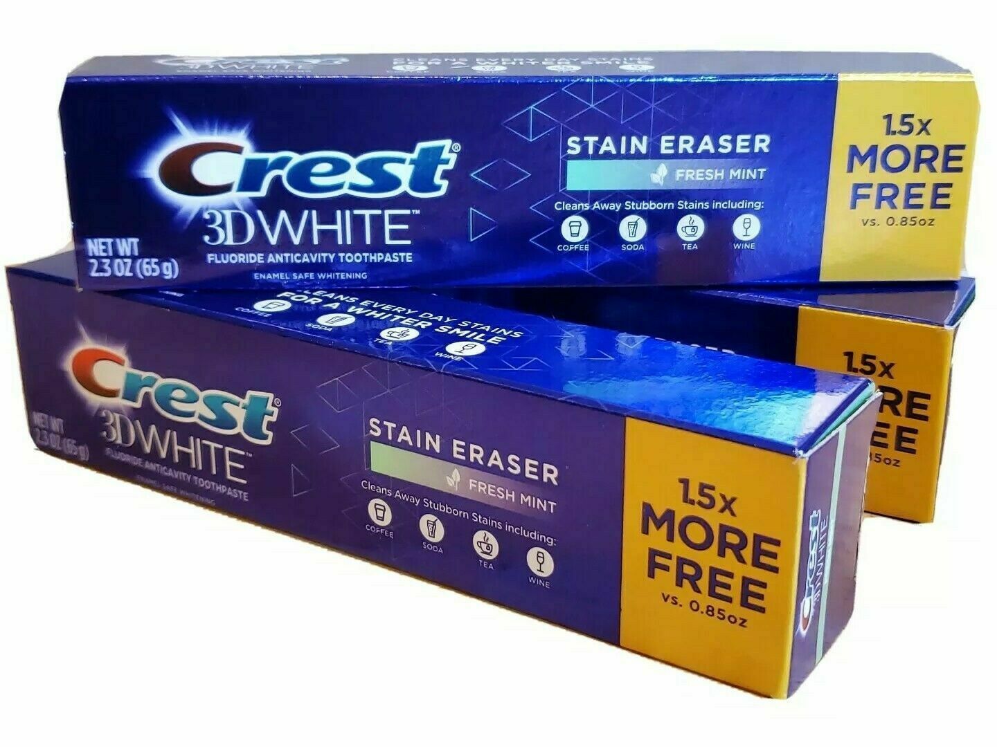 (x3) Crest 3D White Stain Eraser Whitening Toothpaste Fresh Mint 2.3oz Each