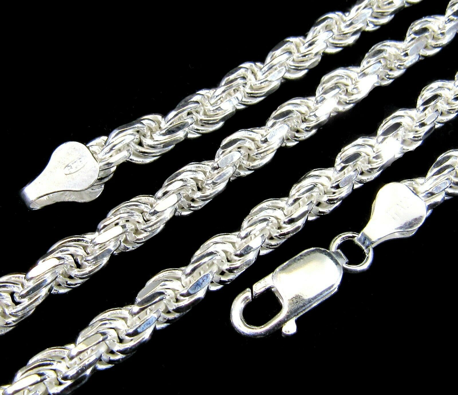 5MM Solid 925 Sterling Silver DIAMOND CUT ROPE CHAIN Bracelet or Necklace Italy Necklaces