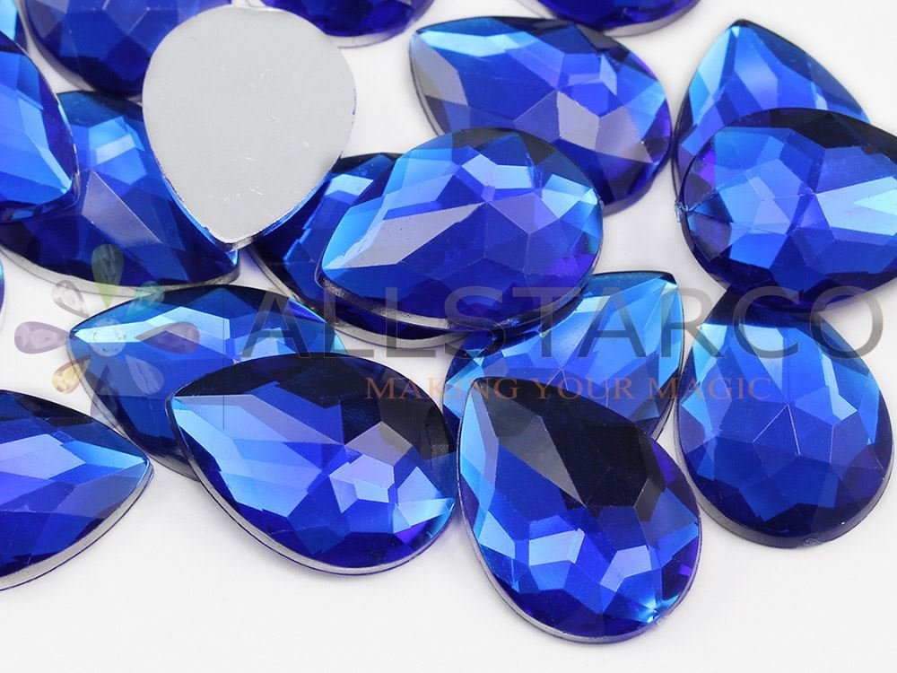 25x18mm Blue Sapphire H104 Flat Back Teardrop Acrylic Gemstones High Quality ...