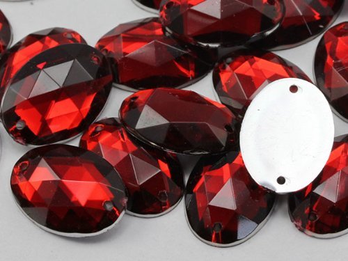 25x18mm Ruby CH17 Oval Flat Back Sew On Beads for Crafts - 20 Pieces