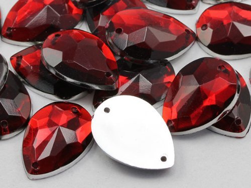 18x13mm Ruby CH17 Teardrop Flat Back Sew On Beads for Crafts - 50 Pieces