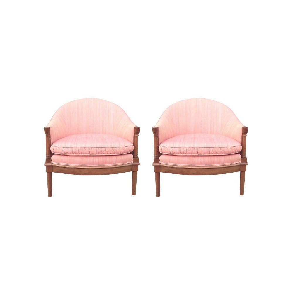 Primary image for Hollywood Regency Pink Barrel Back Club Chairs-A Pair