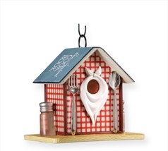 Hanging Restaurant Bird House 9" High Red Checkered Country Diner Poly Stone
