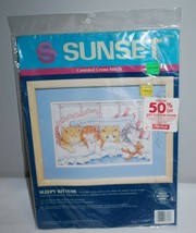 Sunset Counted Cross Stitch Kit Sleepy Kittens Sampler 1993 NIP Sealed 12"x8" - $19.39