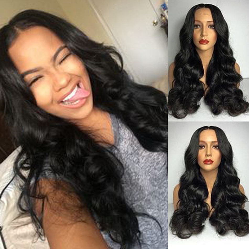Body Wave Lace Front Human Hair Wigs Middle Part Brazilian Virgin Hair In Stock