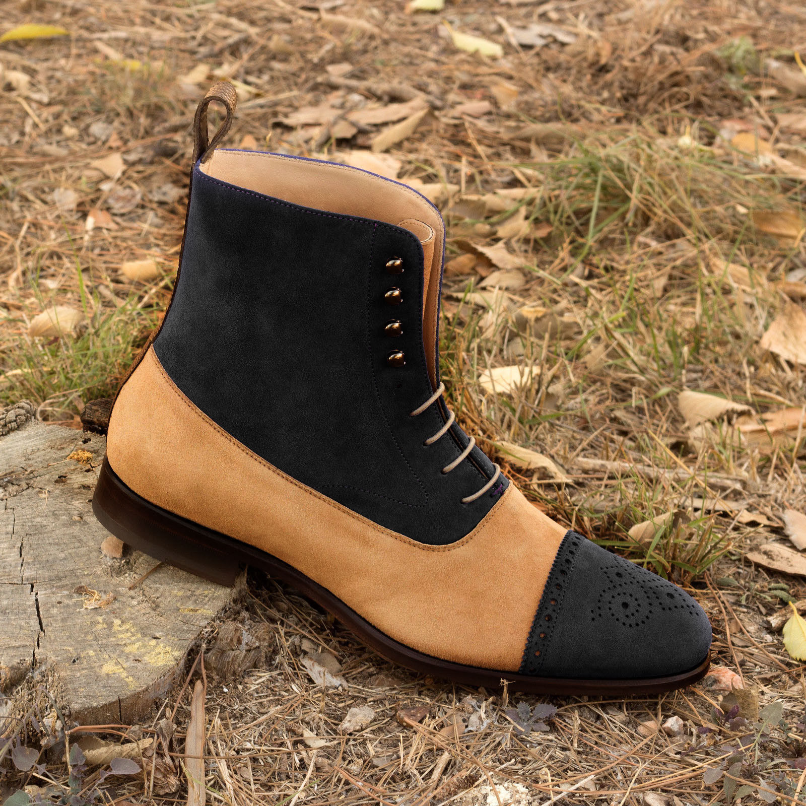 New Handmade Ankle High Leather Suede Boots, Black Beige Leather Formal Boots Boots