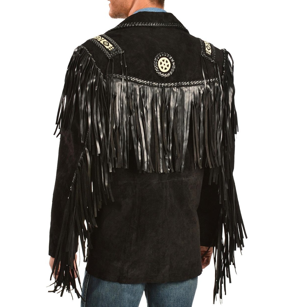 Mens Black Suede leather Scully Fringed cowboy style western jacket ...