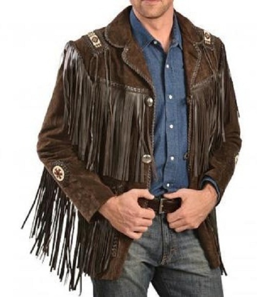 Mens Brown Suede leather Scully Fringed cowboy style western jacket ...