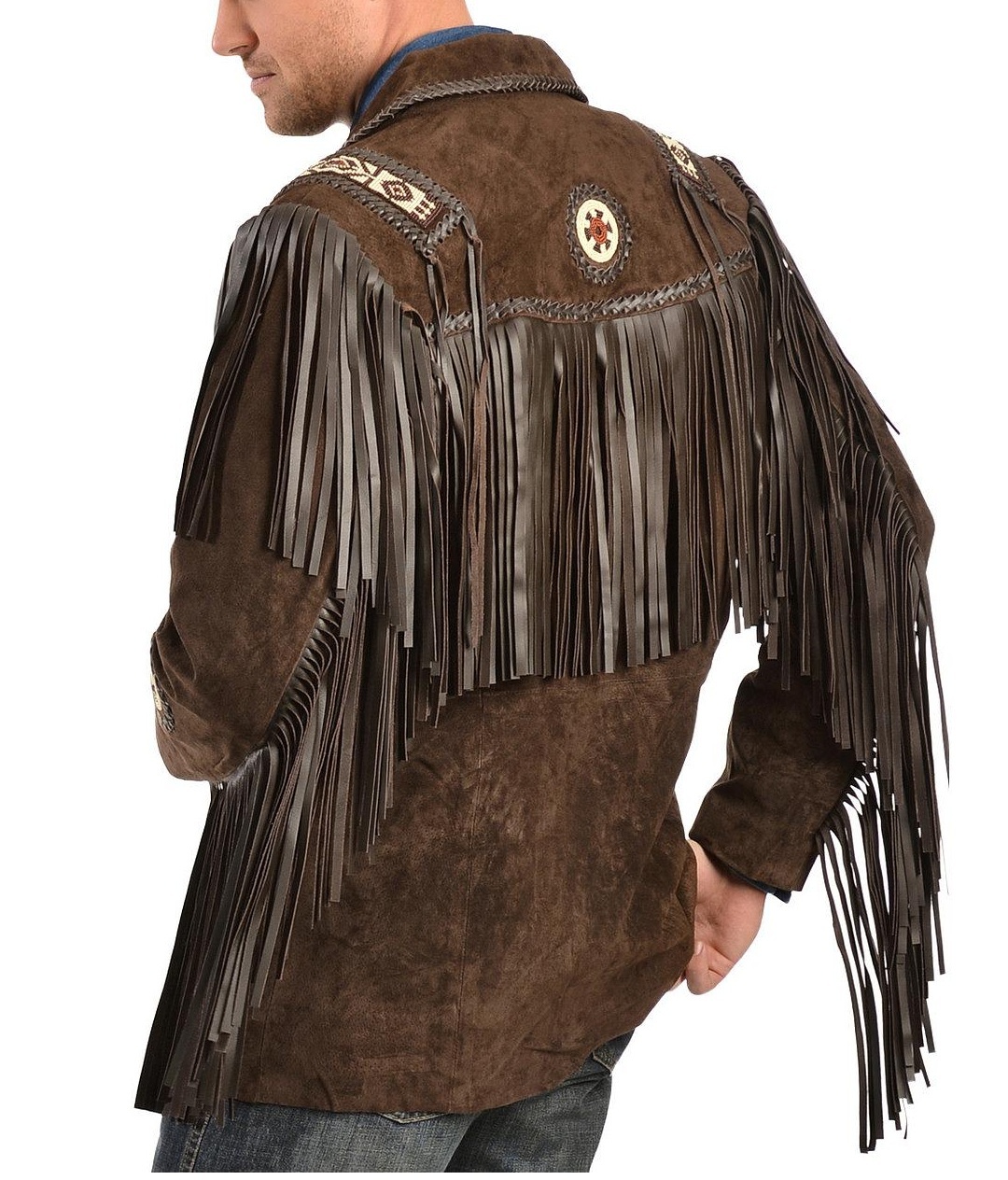 Mens Brown Suede Leather Scully Fringed Cowboy Style Western Jacket Mens Jacket Outerwear 2086