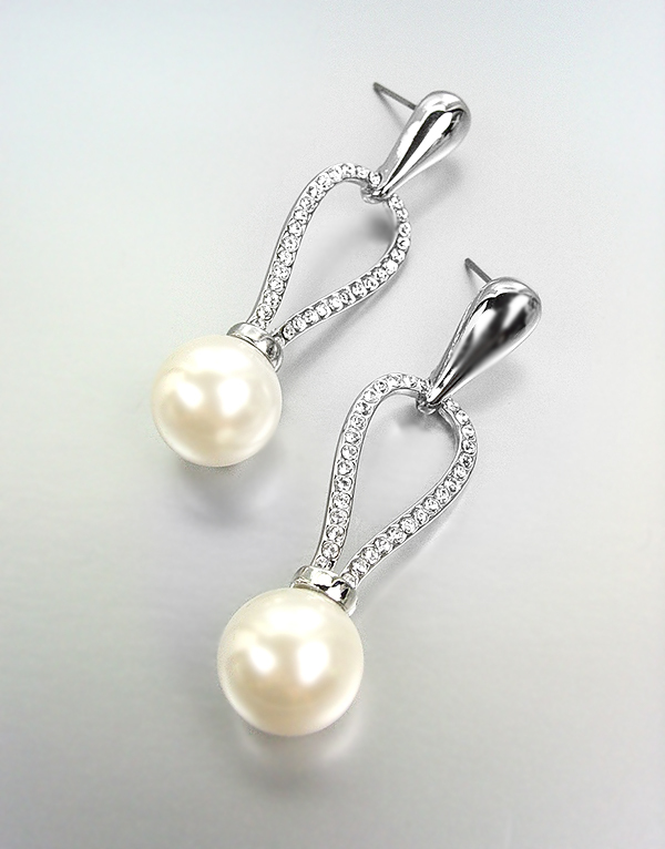 EXQUISITE 18kt White Gold Plated CZ Crystals Creme Pearl Earrings BRIDAL PROM - $29.99