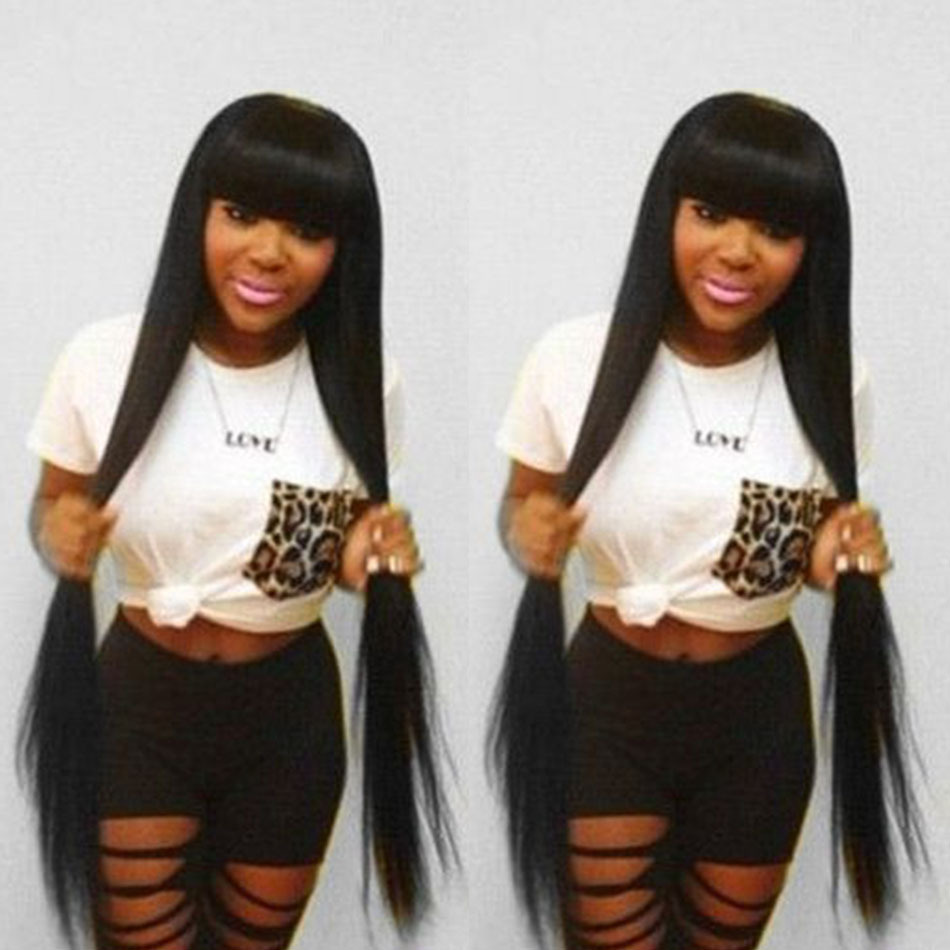 Silky Straight Full Lace/Front Lace Human Hair Wigs with Bangs 7A Malaysia Hair