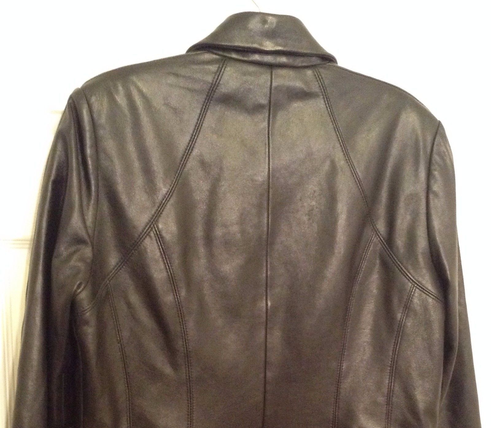 Kasper Black Leather Coat Jacket L Large and similar items