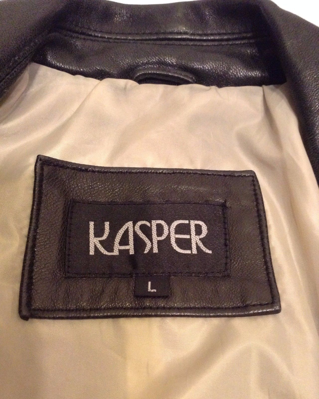 Kasper Black Leather Coat Jacket L Large and similar items