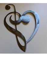 Music Heart Note - Musical Clef Mini Silver 9 1/2&quot;  x 6&quot; Metal Wall Art - $20.89