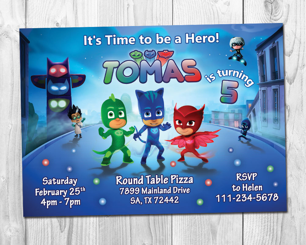 PJ Masks Birthday Party Invitation Greeting Cards & Invitations
