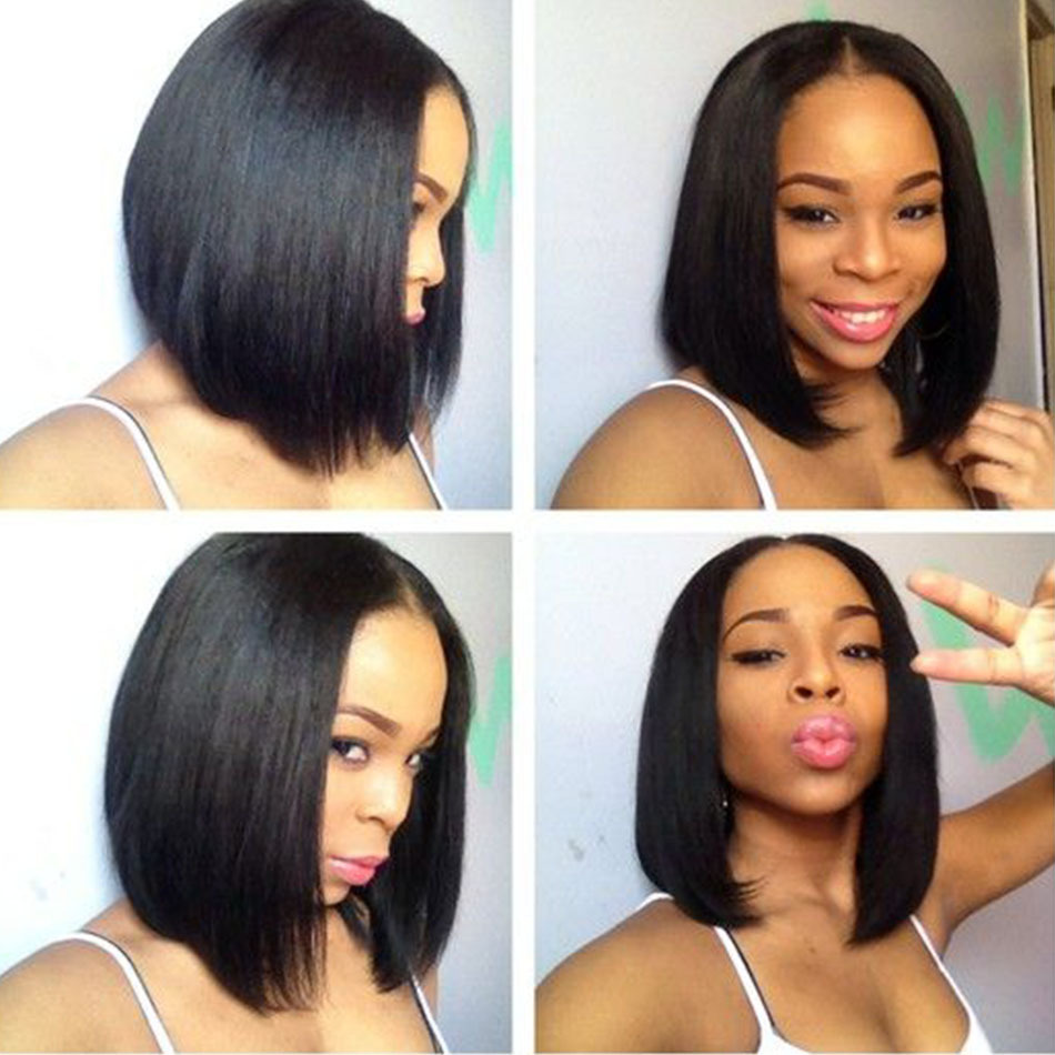 Brazilian Virgin Human Hair Straight Bob Full Lace Wigs with Natural Hairline